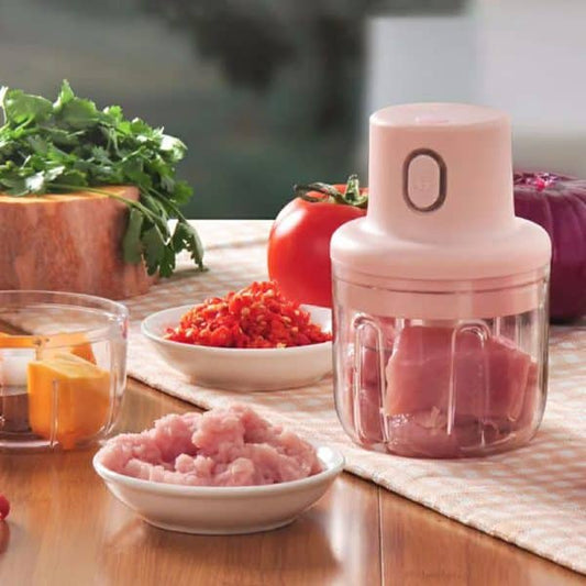 🧄 250ml Pink USB Wireless Electric Garlic Masher | Vegetable Chopper/Press Mincer